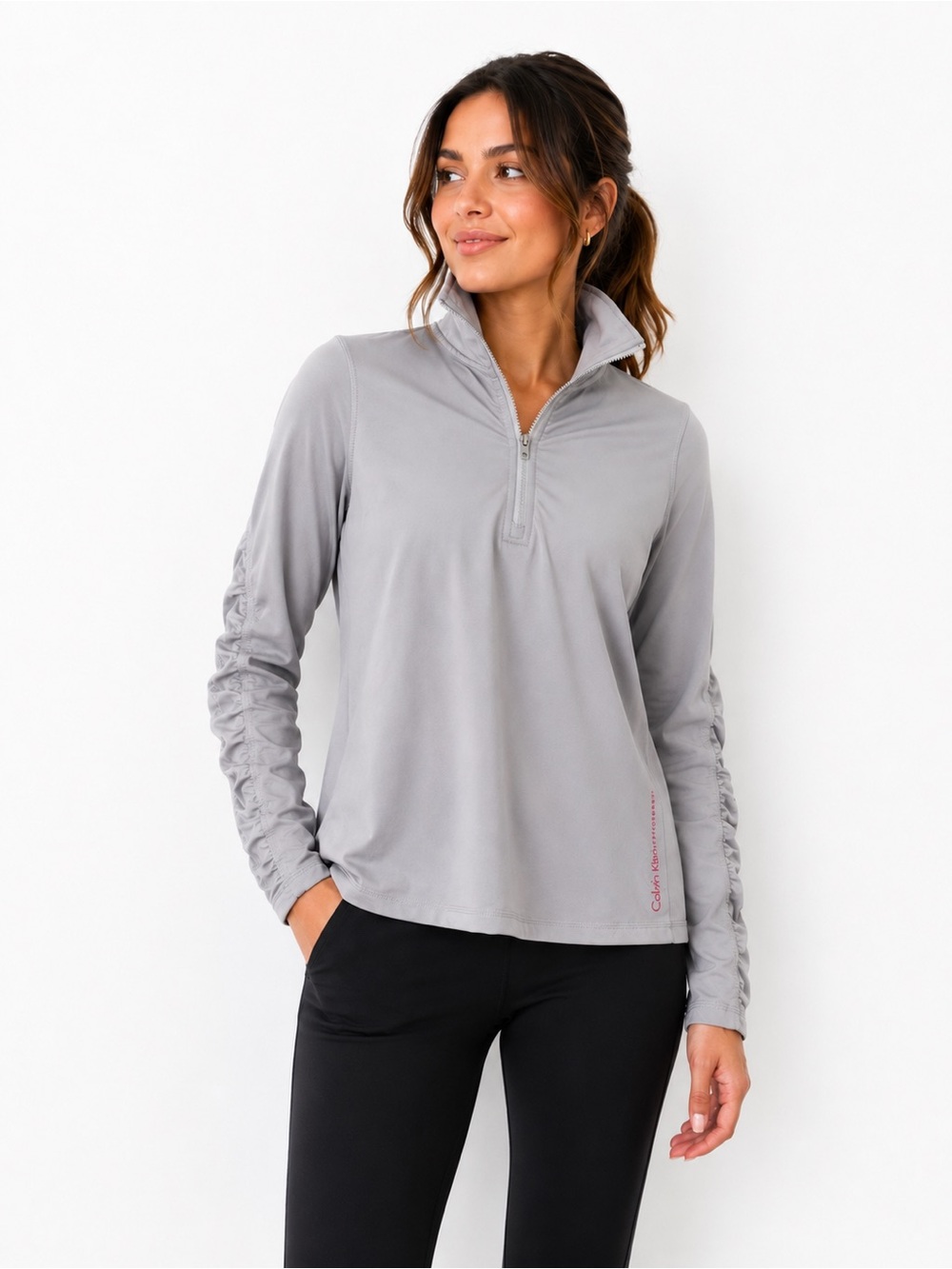 Calvin Klein Light Gray Quarter-Zip Long Sleeve Top